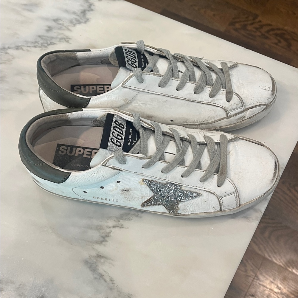 Golden Goose White Sneakers with Silver Glitter Star - Picture 2 of 7